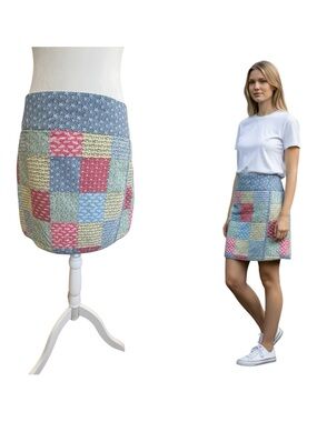 Vineyard Vines Patchwork Mini Skirt  4 Fish Star Print Faux Wrap Preppy Coastal